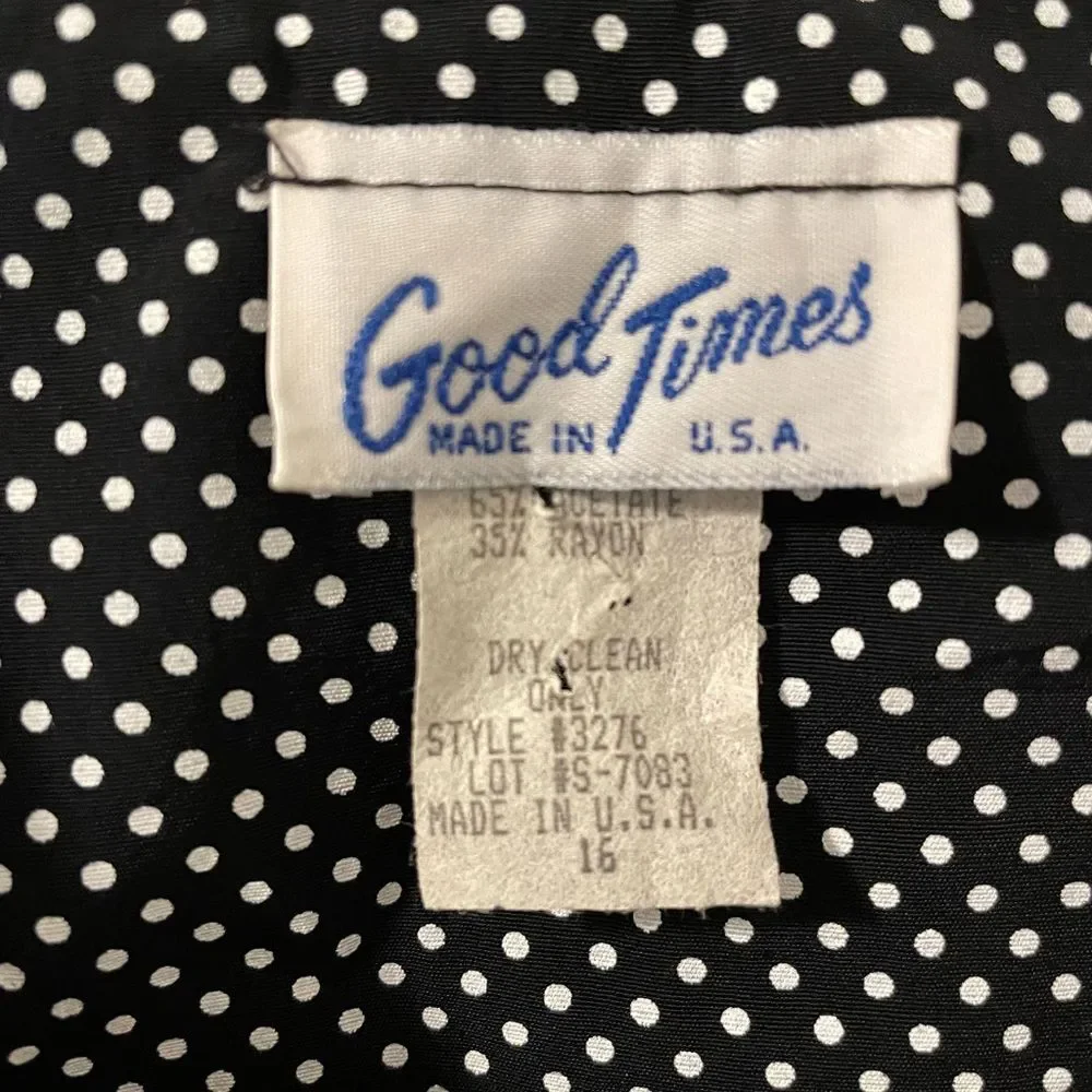 Vintage 80’s black and White Polka Dot 2 piece classic dress w/shoulder pads